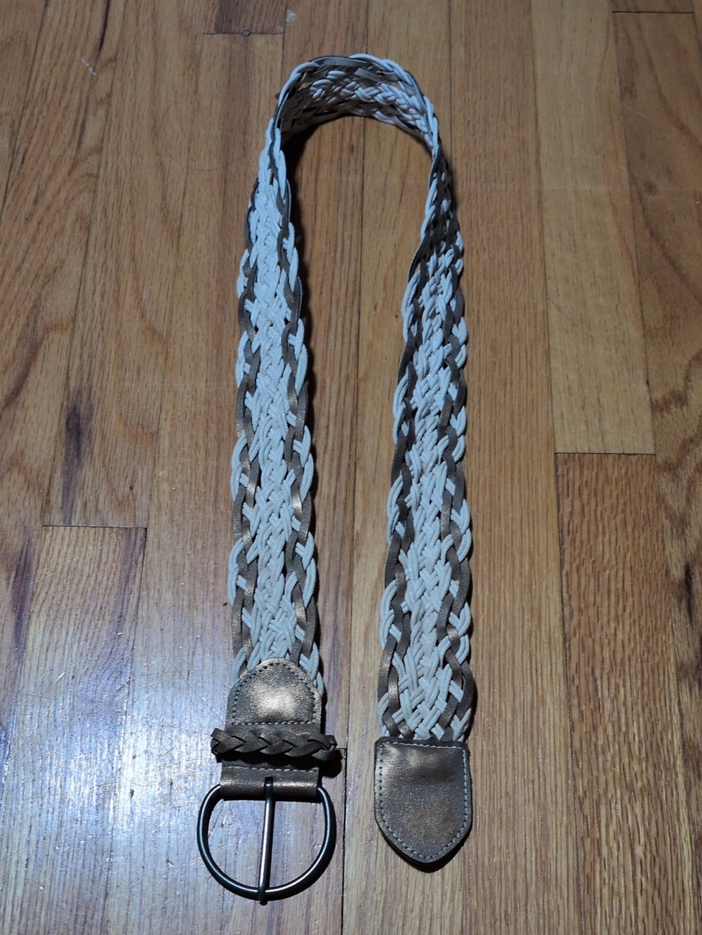 Braided women's Two-Tone pleather Belt in Taupe and Cream